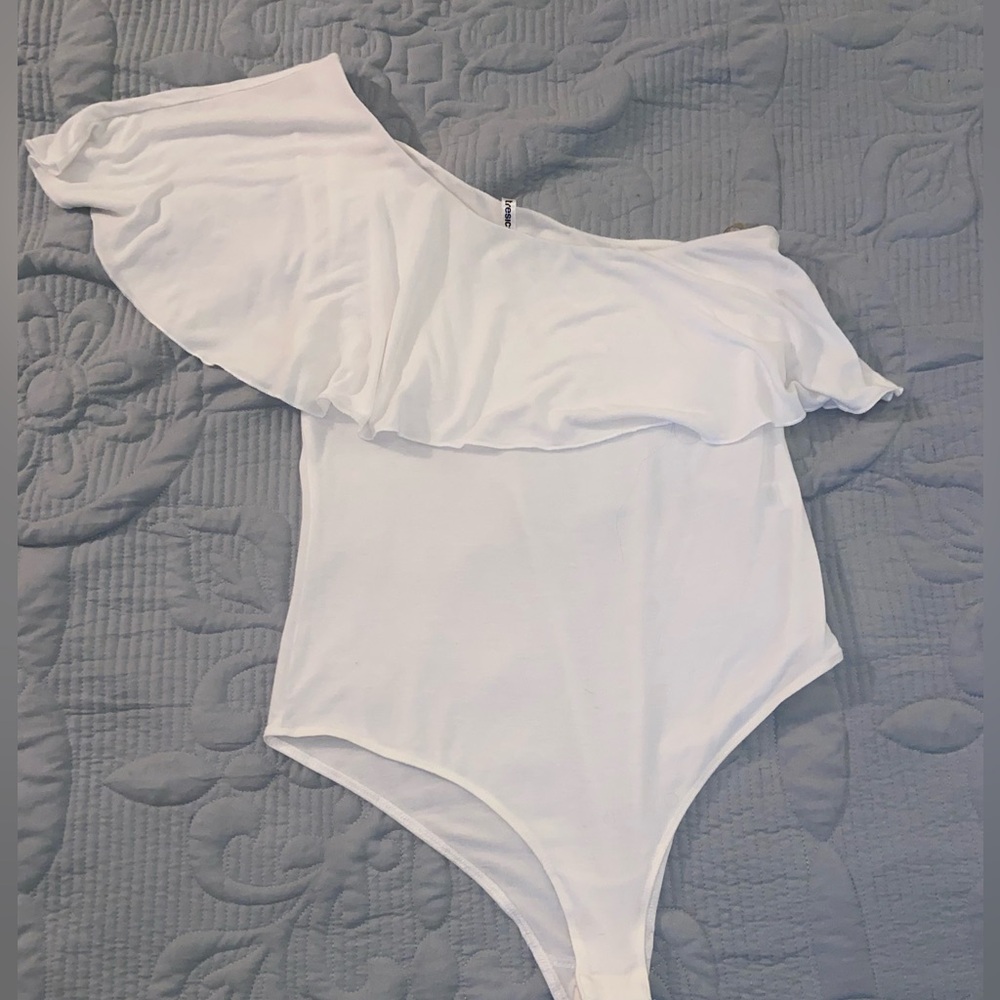 One Shoulder White Bodysuit
